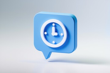 Poster - A 3D rendered blue speech bubble icon displaying a clock, signifying time management or scheduling.