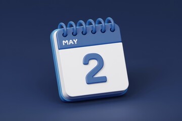 Poster - A 3D rendering of a blue and white calendar showing May 2nd.