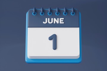 Poster - June 1st, illustrated on a blue and white digital calendar.