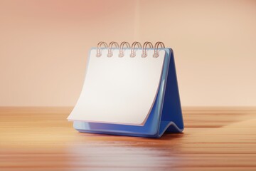 Poster - A blank blue desktop calendar sits on a wooden surface, ready for scheduling.