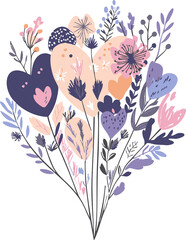 Wall Mural - Floral Heart Bouquet:  A vibrant and whimsical bouquet of flowers arranged in the shape of hearts, bursting with color and joy.  Perfect for expressing love, celebrating special occasions.