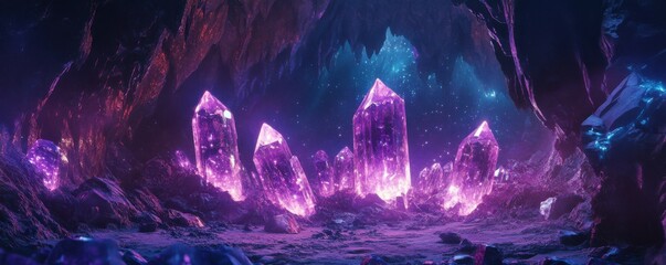 Wall Mural - a crystal cave filled with glowing gemstones that amplify spiritual awareness.