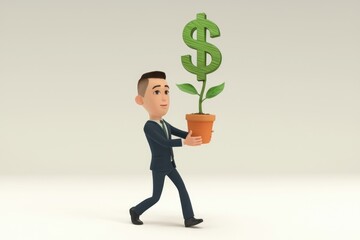 Poster - A businessman carefully carries a potted dollar plant, symbolizing growth and financial success.