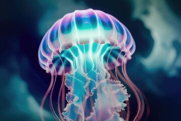 Poster - A mesmerizing jellyfish, glowing with iridescent colors in the deep ocean.
