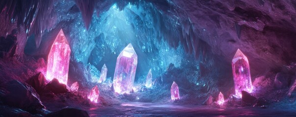 Wall Mural - a crystal cave filled with glowing gemstones that emit healing energy.