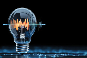 Fototapete - Smart thinking idea inspiration innovation concept, Light bulb emitting vibrant digital waves symbolizing technology