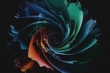 Poster - Abstract swirling artwork in deep teal, blue, and orange hues, resembling a stylized flower or vortex.
