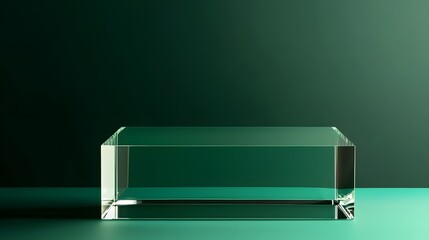 Wall Mural - a clear acrylic podium against a rich emerald green background, with space for product placement.