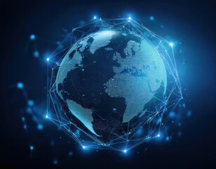 Wall Mural - floating blue plexus geometric. blue futuristic background with planet earth shape