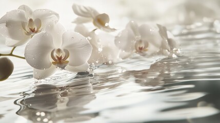 Wall Mural - White Orchids Floating on Water