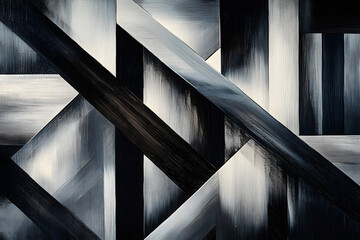 Wall Mural - abstract geometric painting in shades of gray and black, featuring intersecting lines and planes cre