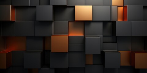 Poster - black iron wall with square tiles in various arrangements and illuminations capturing modern design 