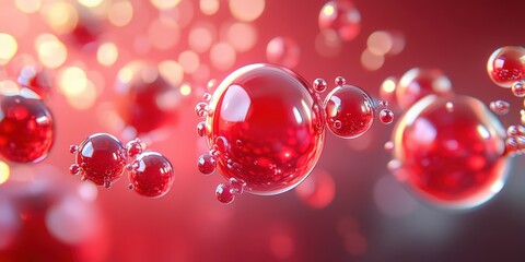 Poster - 3d visualization of red bubbles floating above a clean ground in a world of vibrant colors and soft 