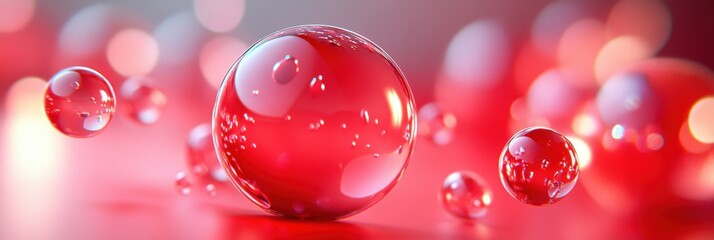 Poster - vibrant red bubbles floating in 3d space above a smooth, clean ground with soft light reflections an