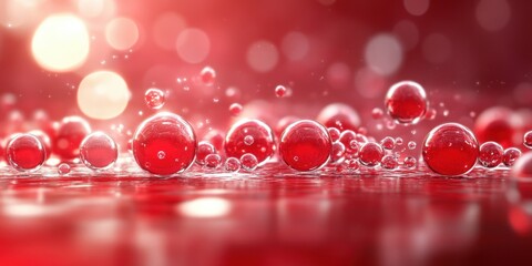 Poster - vibrant 3d red bubbles on a clean ground with soft background highlights capturing the essence of co