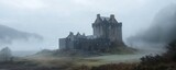 An abandoned castle shrouded in mist, its halls echoing with whispers of the past.