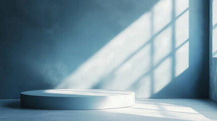 Poster - Minimalist 3D Platform in Bright Room with Sunlight and Soft Shadows for Product Display