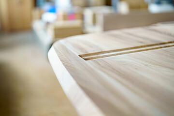 Table made of glued and sanded veneer. Factory for manufacturing household furniture products.