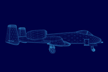 Poster - Blue airplane is shown in a computer generated image. The image is of a fighter jet, and it is shown in a very detailed and realistic manner. Concept of power and strength
