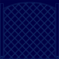 Wall Mural - The image is a blue fence with a diamond pattern. The fence is made of metal and has a modern design. The blue colors create a sense of contrast and balance