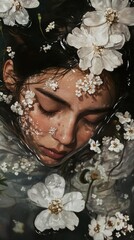 Wall Mural - Submerged Beauty: A Woman Among Flowers