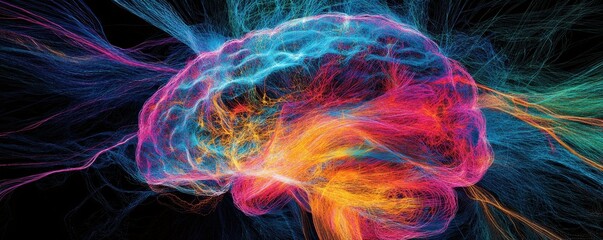 Poster - A detailed cross-section of a human brain with pathways of light, revealing the intricate network of neurons.