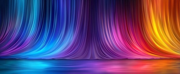 Poster - Colorful curtain backdrop with vibrant hues and reflective floor.