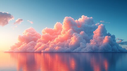 Wall Mural - A large pink cloud is floating over a calm blue ocean