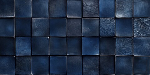 Poster - textured blue cubed background with dark shades in raw style for artistic applications in minimalist