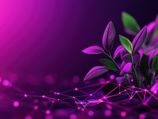 Poster - A vibrant digital composition featuring purple tones with leaves, creating a harmonious blend of nature and technology.