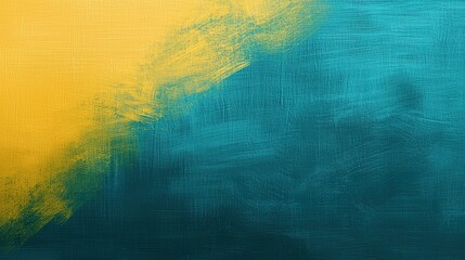 Poster - Abstract texture with vibrant yellow and teal brush strokes on canvas background