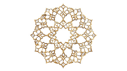 Ornate golden frame, intricate Islamic geometric pattern, star-shaped border, elegant decorative design with transparent background