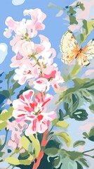 Poster - Butterfly and flowers painting backgrounds outdoors