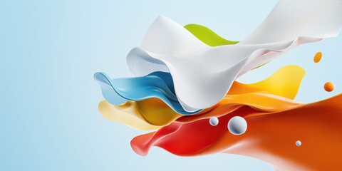 Poster - A vibrant, abstract composition featuring colorful flowing shapes in blue, white, yellow, green, and red against a light background.