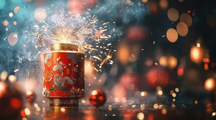 Poster - Vibrant Fireworks Display Lighting Up the Night Sky During a Festive