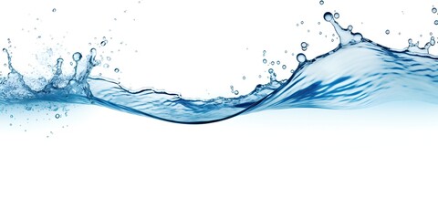 Water wave isolated on a white background, with a blue water splash featuring bubbles and ripples. bokeh background