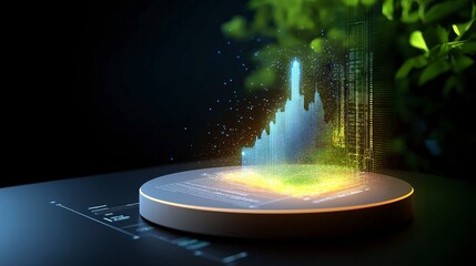 Poster - Futuristic Data Visualization with Bright Colorful Graphs and Nature Elements on Dark Background