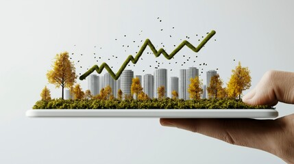 Poster - Growth Concept with Urban Landscape and Smartphone Displaying Data Analysis in Modern City Environment