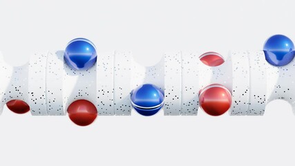 Wall Mural - abstract geometric spheres in red, blue, and white – seamless 3d looped animation for creative backg