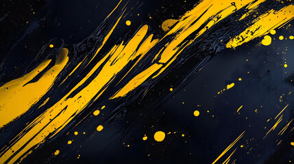 Poster - A dynamic abstract black and yellow background with brush strokes. AI generation.