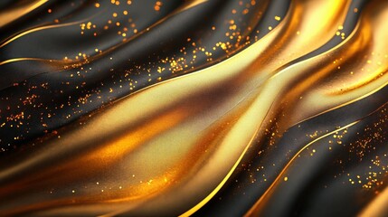 Poster - Smooth Gold and Black Fabric with Shimmering Particles, Abstract Background for Creative Projects or Designs