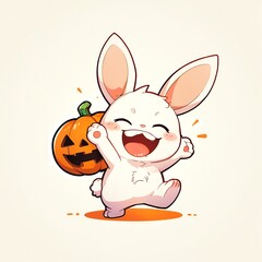 Sticker - Happy Halloween Bunny with Pumpkin