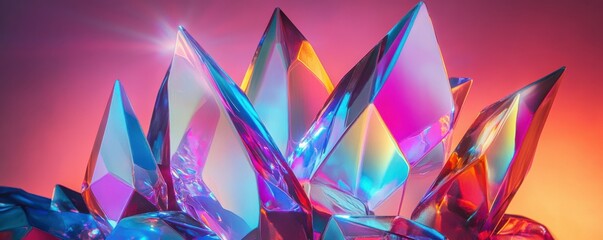 Poster - a dynamic abstract image featuring sharp, colorful prism light reflections, with vivid pink, purple,