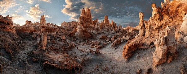 Wall Mural - an otherworldly landscape of alien rock formations and strange geological features, bathed in the li