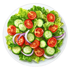 Poster - A vibrant and healthy salad featuring fresh lettuce tomatoes cucumbers and red onion slices served on a white plate.
