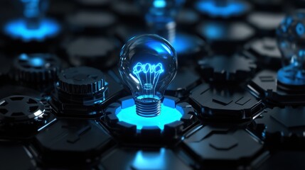 Poster - Futuristic Light Bulb Illuminating Hexagonal Technology Concept