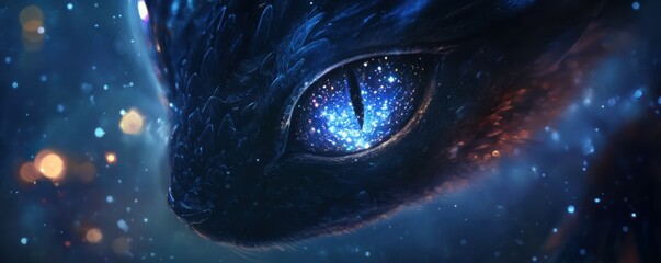 Poster - A fantastical creature with eyes that sparkle like stars, illuminating the darkness.