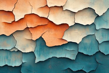Aufkleber - Abstract cracked paint texture in teal, orange and beige colors.  A visually appealing, weathered surface.