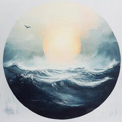 Wall Mural - Ocean Sunset: A Serene Seascape Painting