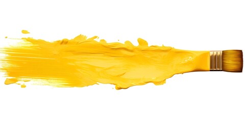 Wall Mural - yellow paint brush stroke isolated on white background, png file for post processing, bokeh background